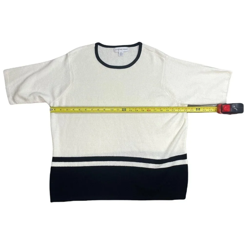 Vintage August Max Woman Cardigan Short Sleeve Top Set Off White Black Size X - Picture 2 of 13